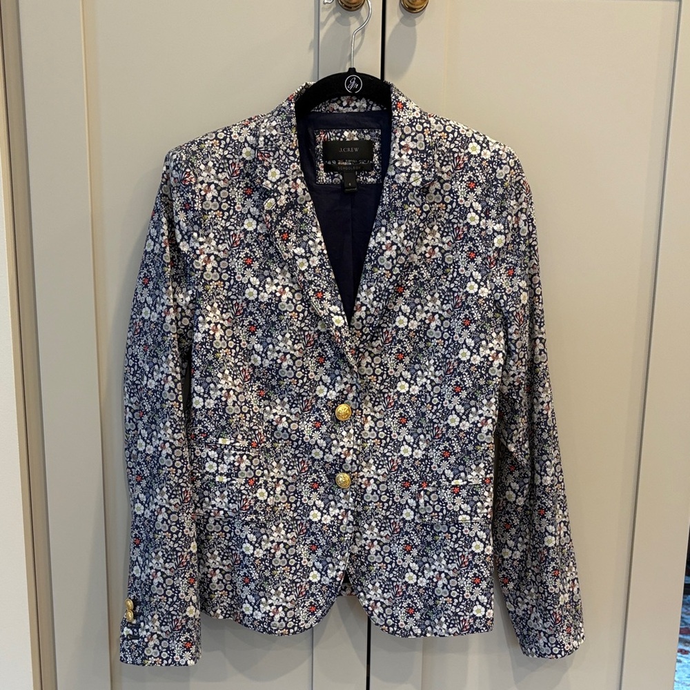 J. Crew Navy Floral Blazer with Gold Buttons